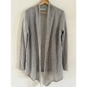 Subtle Luxury Womens 100% Cashmere Open Front Cardigan Grey Pointelle S/M